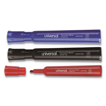 Universal™ Chisel Tip Permanent Marker, Broad Chisel Tip, Red, Dozen freeshipping - TVN Wholesale